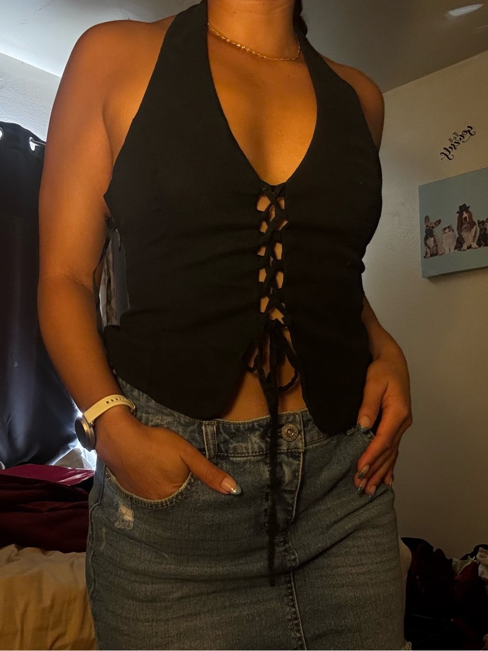 Princess Polly Black Halter Lace-Up Crop Top